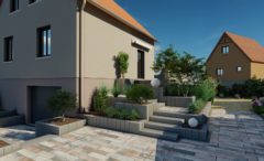 Aménagement en Pavés Agora Corail et Marches blocs Milan - Simulation 3D